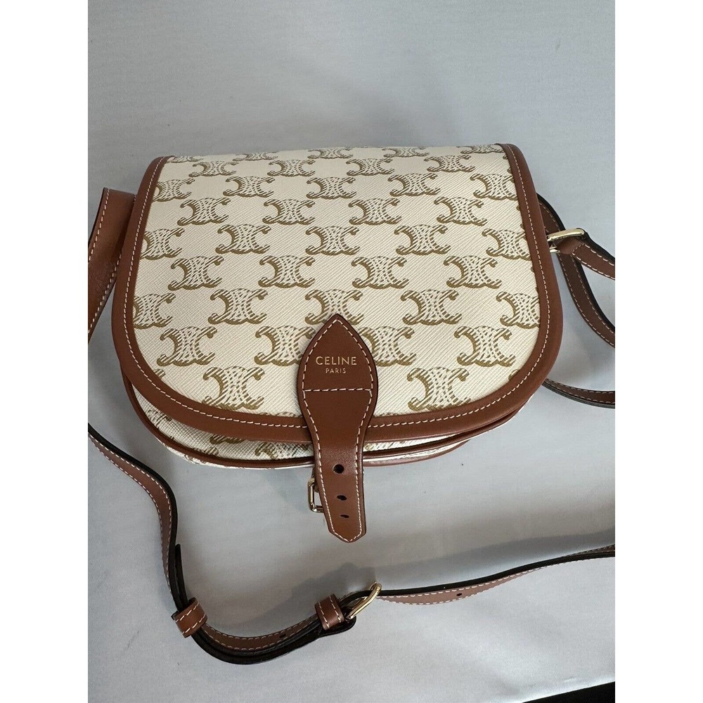 Celine Cream and Brown Shoulder Bag